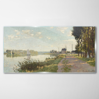 Foto glasbild Eine friedliche Landschaft am Fluss