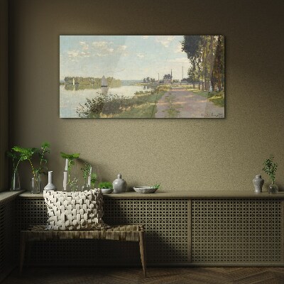 Foto glasbild Eine friedliche Landschaft am Fluss