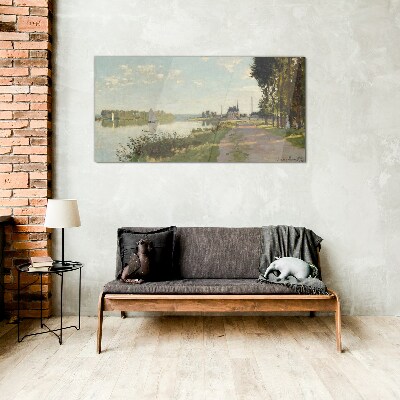 Foto glasbild Eine friedliche Landschaft am Fluss