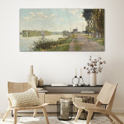 Foto glasbild Eine friedliche Landschaft am Fluss