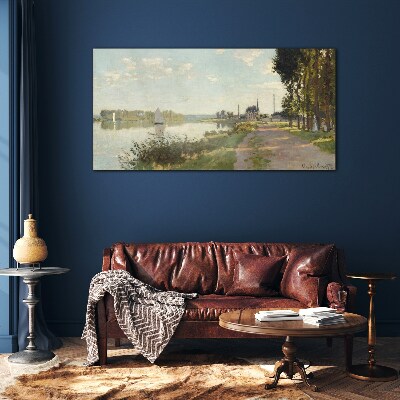 Foto glasbild Eine friedliche Landschaft am Fluss
