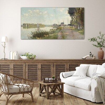 Foto glasbild Eine friedliche Landschaft am Fluss