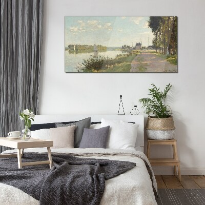 Foto glasbild Eine friedliche Landschaft am Fluss