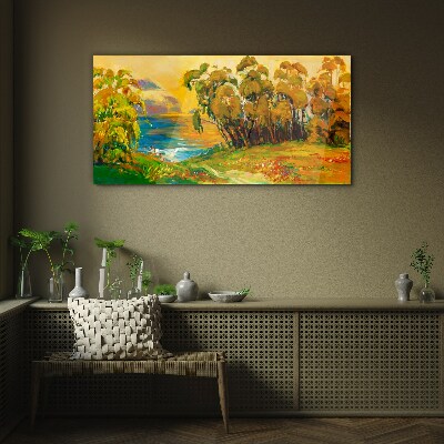 Bild auf glas Goldene Bäume über blauem Meer