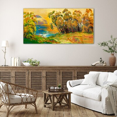 Bild auf glas Goldene Bäume über blauem Meer