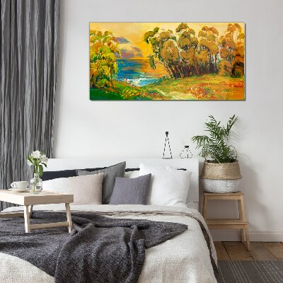Bild auf glas Goldene Bäume über blauem Meer