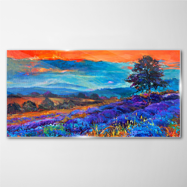 Foto glasbild Farbenfrohe Landschaft im Sonnenuntergang