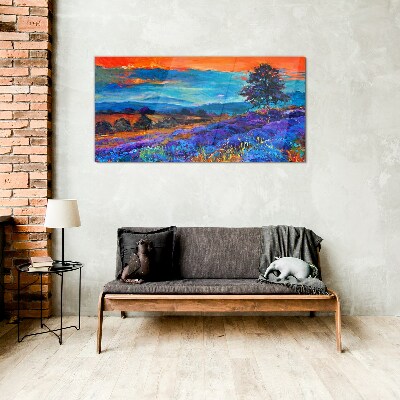 Foto glasbild Farbenfrohe Landschaft im Sonnenuntergang