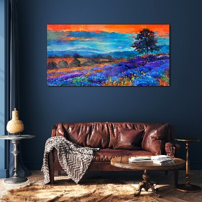 Foto glasbild Farbenfrohe Landschaft im Sonnenuntergang
