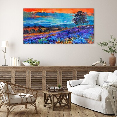 Foto glasbild Farbenfrohe Landschaft im Sonnenuntergang
