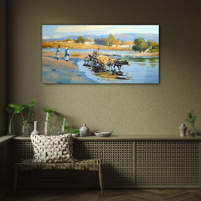 Glasbild Ländliche Landschaft mit Ochsen
