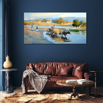 Glasbild Ländliche Landschaft mit Ochsen