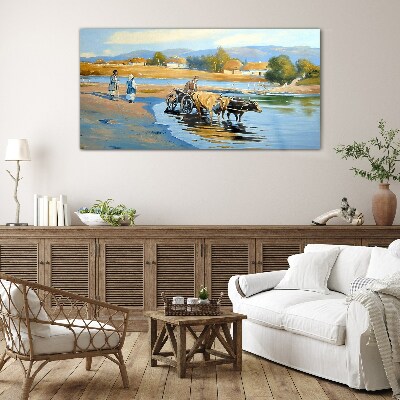Glasbild Ländliche Landschaft mit Ochsen