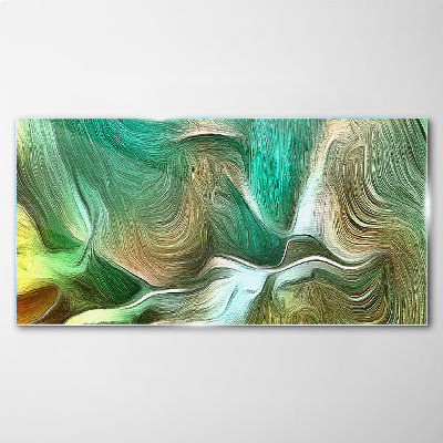 Glasbild Grün-braune abstrakte Wellen