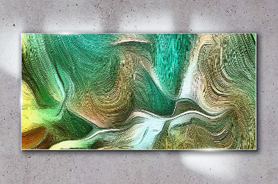 Glasbild Grün-braune abstrakte Wellen