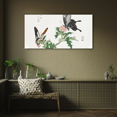 Glasbild Schmetterlinge vor dem Hintergrund der Vegetation