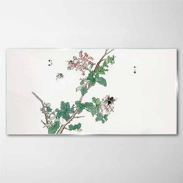 Glasbild Blütenzweig mit Insekten