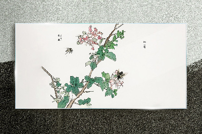 Glasbild Blütenzweig mit Insekten