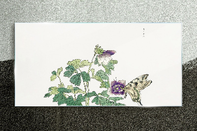 Glasbild Blumenharmonie mit Schmetterling