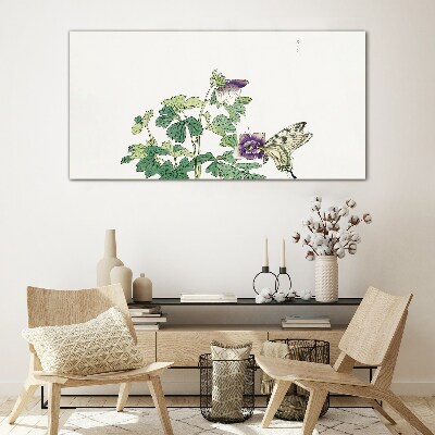 Glasbild Blumenharmonie mit Schmetterling
