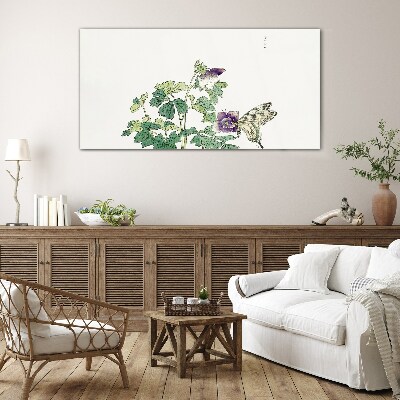 Glasbild Blumenharmonie mit Schmetterling