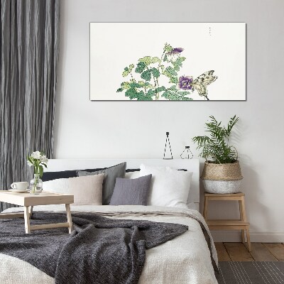Glasbild Blumenharmonie mit Schmetterling