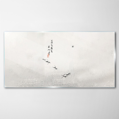 Glasbild Friedliche Natur mit Kalligraphie