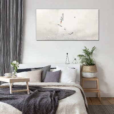 Glasbild Friedliche Natur mit Kalligraphie