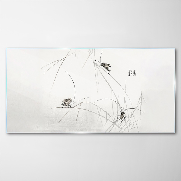 Glas bild Schmetterlinge auf dem Grashintergrund