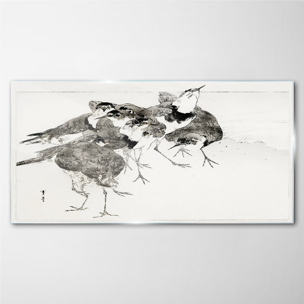 Glasbild Ein Vogelschwarm vor weißem Hintergrund