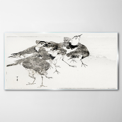 Glasbild Ein Vogelschwarm vor weißem Hintergrund