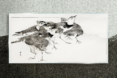 Glasbild Ein Vogelschwarm vor weißem Hintergrund