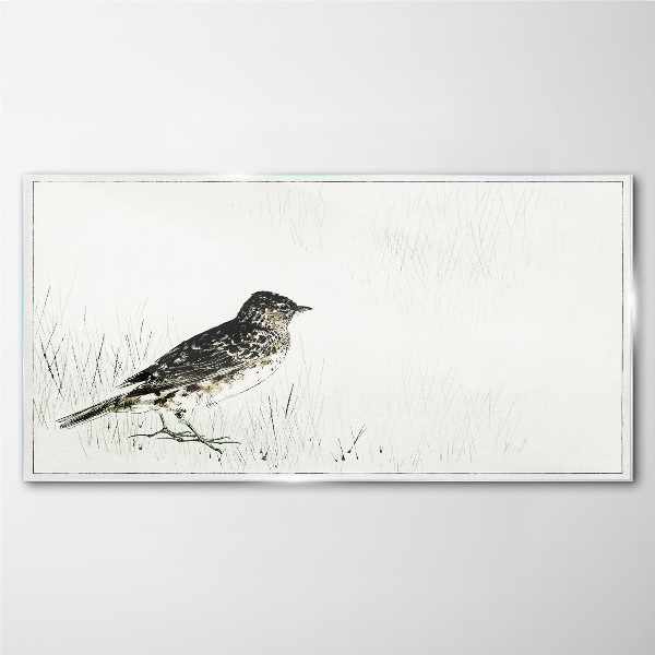Glasbild Vogel auf dem Grashintergrund