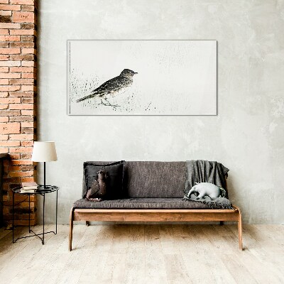 Glasbild Vogel auf dem Grashintergrund