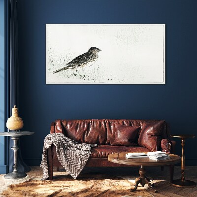 Glasbild Vogel auf dem Grashintergrund