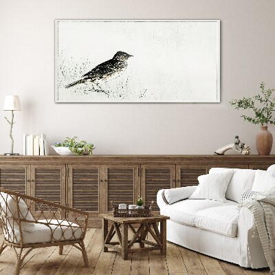 Glasbild Vogel auf dem Grashintergrund