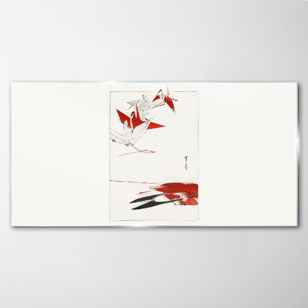 Glasbild Rote Vögel auf weißem Hintergrund