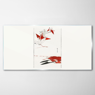 Glasbild Rote Vögel auf weißem Hintergrund