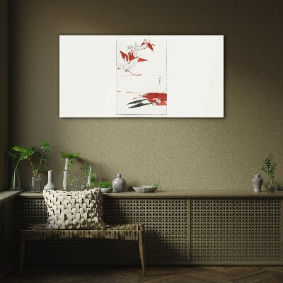 Glasbild Rote Vögel auf weißem Hintergrund