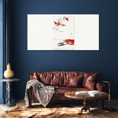 Glasbild Rote Vögel auf weißem Hintergrund