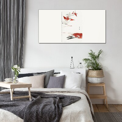 Glasbild Rote Vögel auf weißem Hintergrund