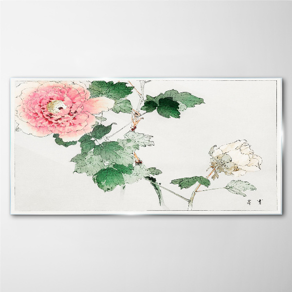 Glasbild Blumenarrangement mit rosa Pfingstrose