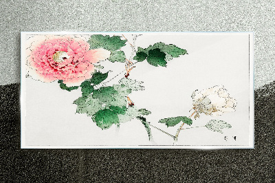 Glasbild Blumenarrangement mit rosa Pfingstrose