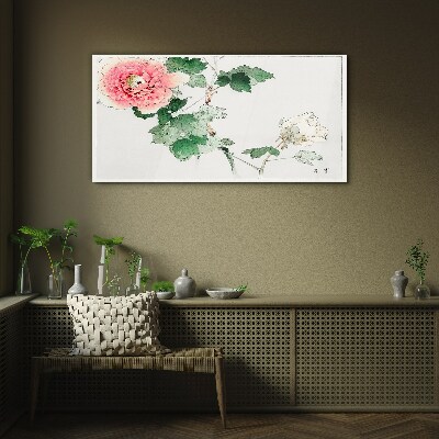 Glasbild Blumenarrangement mit rosa Pfingstrose