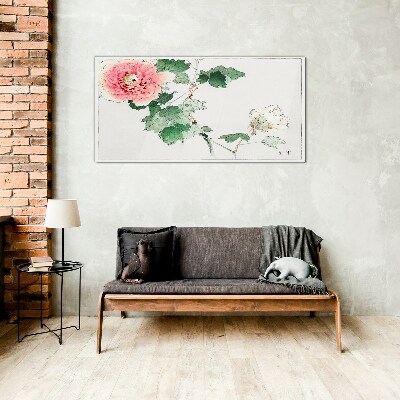 Glasbild Blumenarrangement mit rosa Pfingstrose
