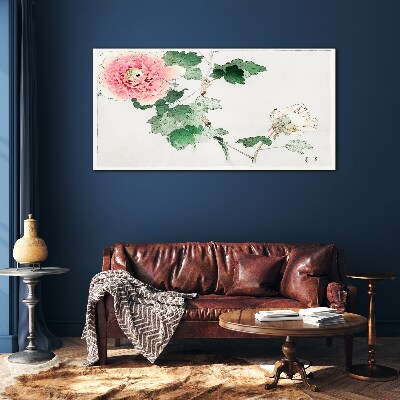 Glasbild Blumenarrangement mit rosa Pfingstrose