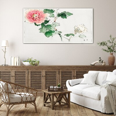 Glasbild Blumenarrangement mit rosa Pfingstrose