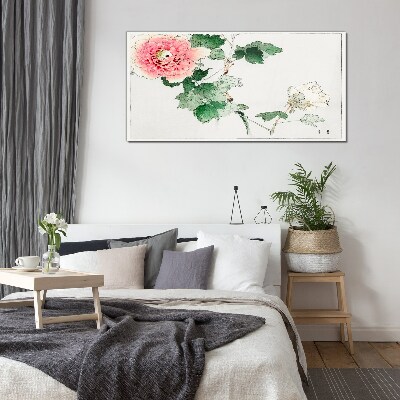 Glasbild Blumenarrangement mit rosa Pfingstrose