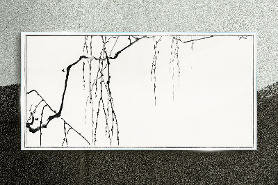 Glas bild Zarte Zweige in monochromen Tönen