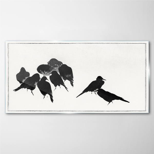 Glasbild Schwarze Vögel auf weißem Hintergrund